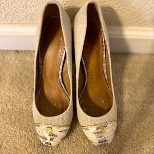 Tory Burch Cap Toe Snakeskin Heels